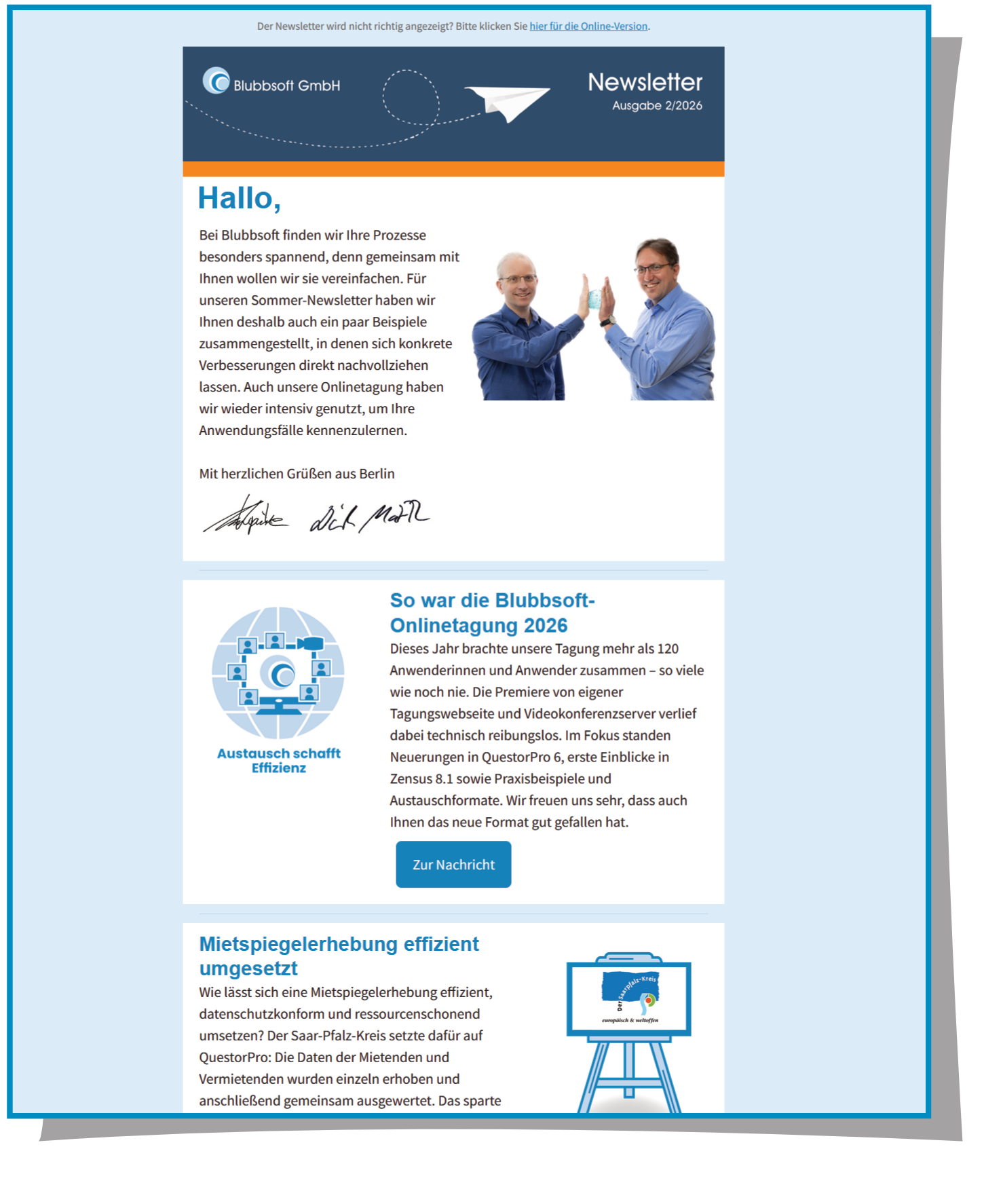 Die Sommerausgabe des neuen Newsletters ist erschienen.
